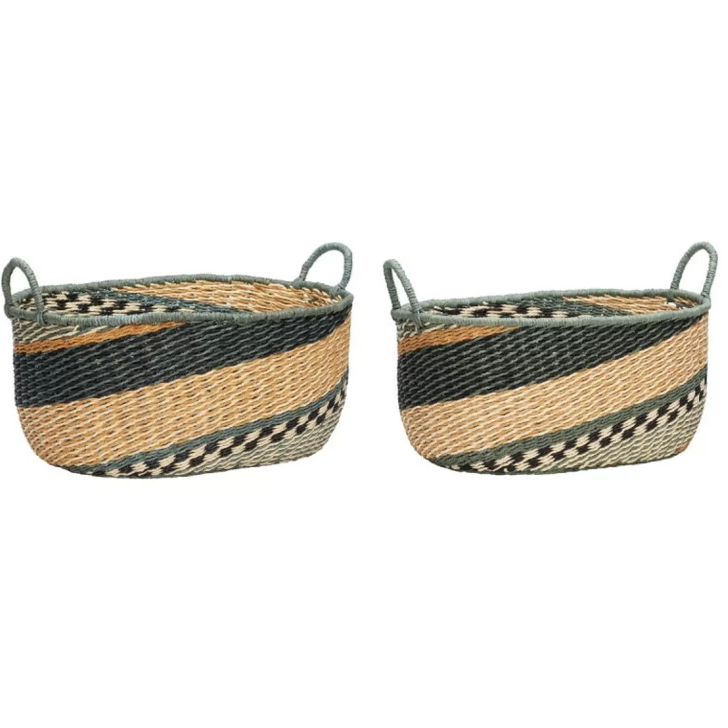 Hübsch Storage^Cable Baskets Multicolour (Set Of 2) Black, Green, Natural