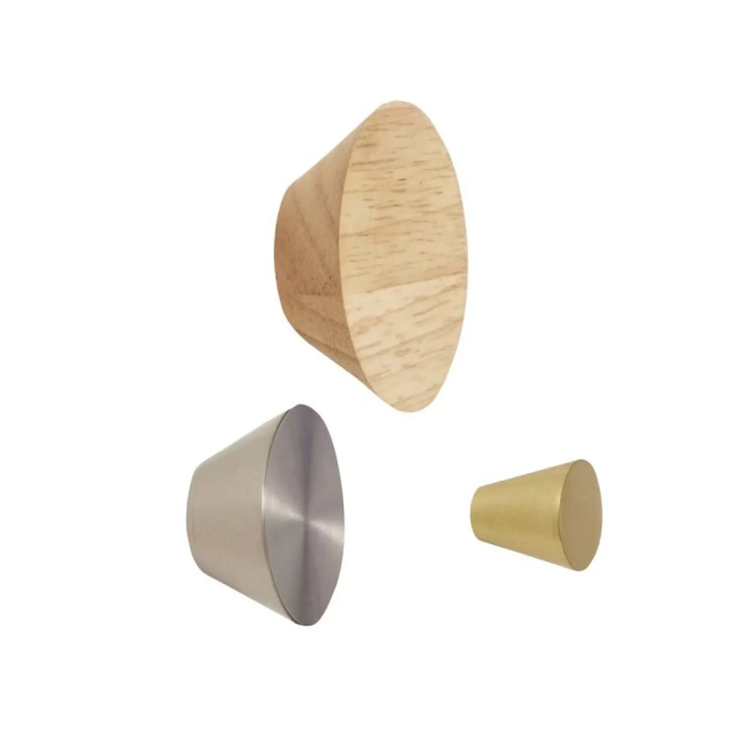 Hübsch Hooks & Coat Racks^Cone Hooks Multicolour (Set Of 3) Brass, Brushed Nickel, Natural