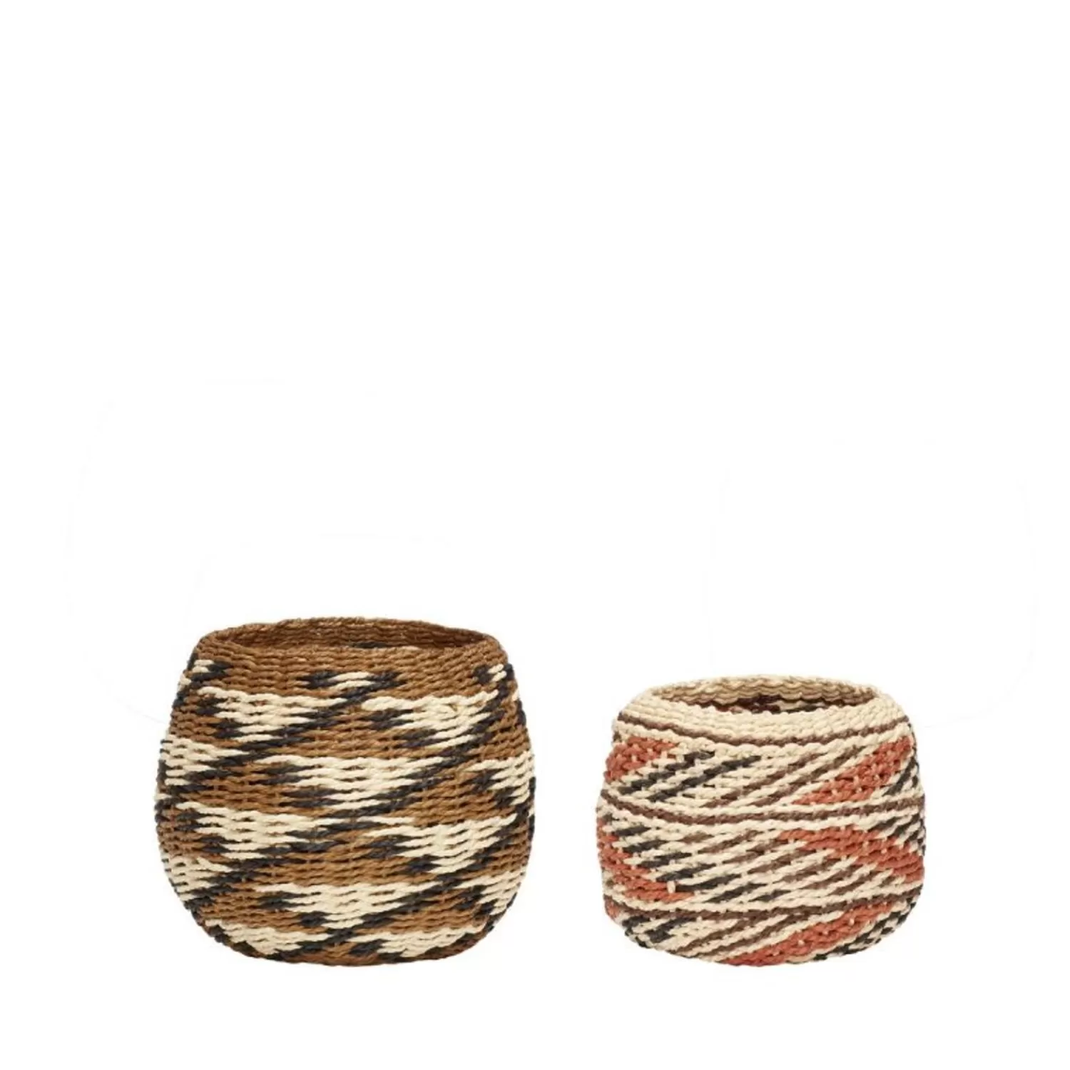 Hübsch Storage^Evoke Baskets Round Natural/Multicolour (Set Of 2) Black, Brown, Natural, Orange