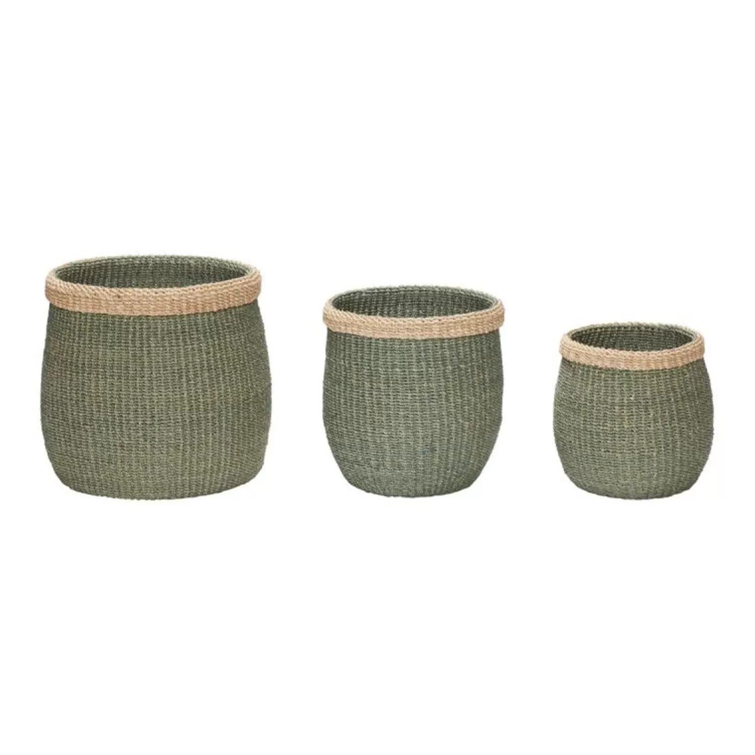 Hübsch Storage^Moss Baskets Green/Natural (Set Of 3) Green, Natural