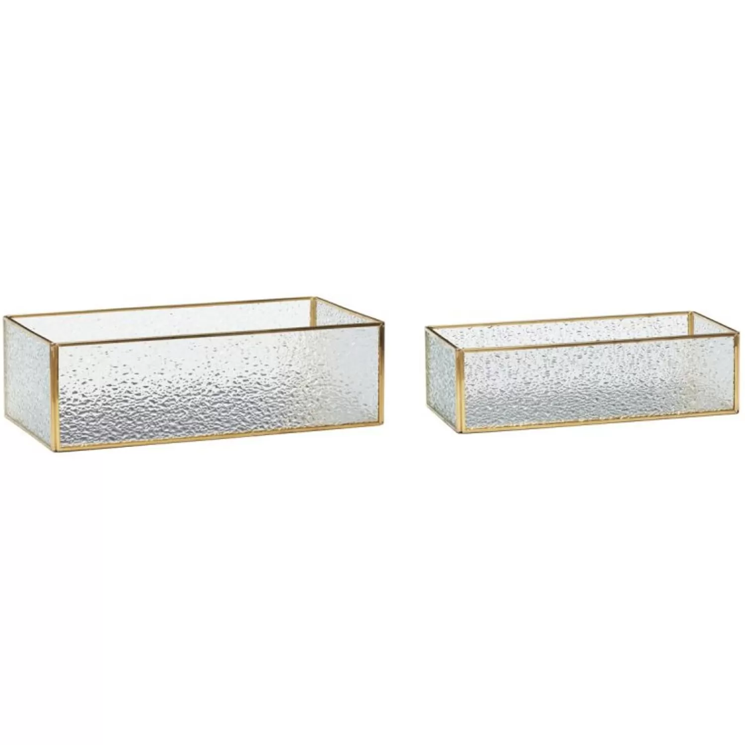 Hübsch Storage^Ripple Glass Boxes Brass (Set Of 2) Brass, Textured