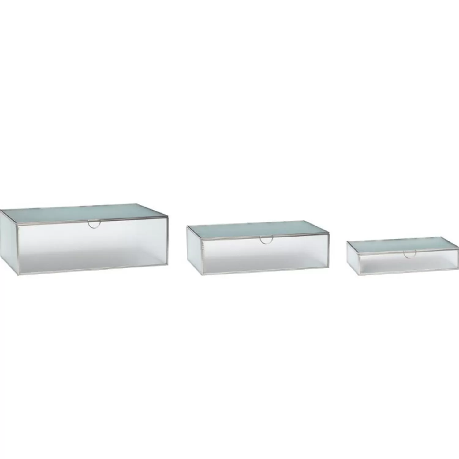 Hübsch Storage^Ripple Glass Boxes Nickel (Set Of 3) Frosted, Nickel