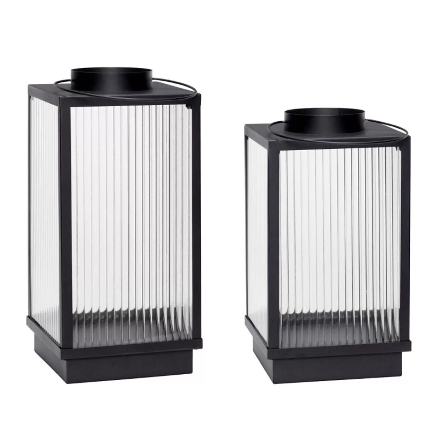 Hübsch Candlesticks & Lanterns^Ripple Lanterns Black (Set Of 2) Black, Textured