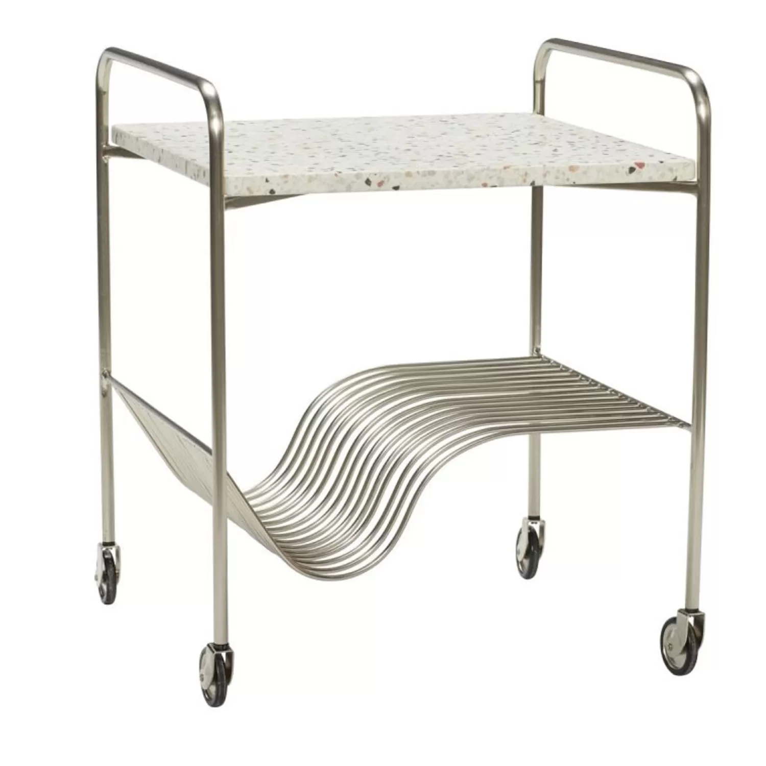 Hübsch Tables^Wave Trolley Terrazzo/Nickel Nickel, White