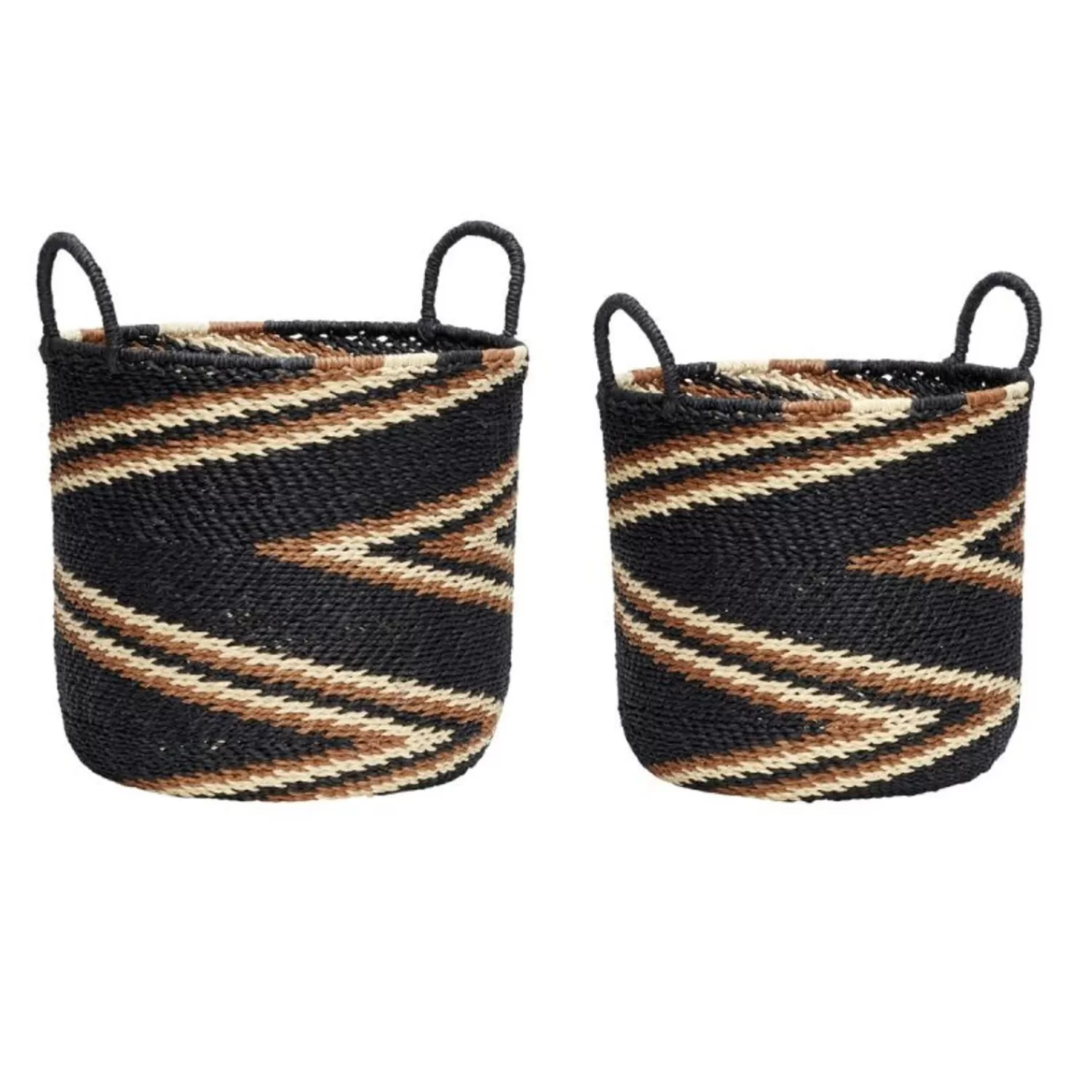 Hübsch Storage^Zigzag Baskets Black (Set Of 2) Beige, Black, Brown